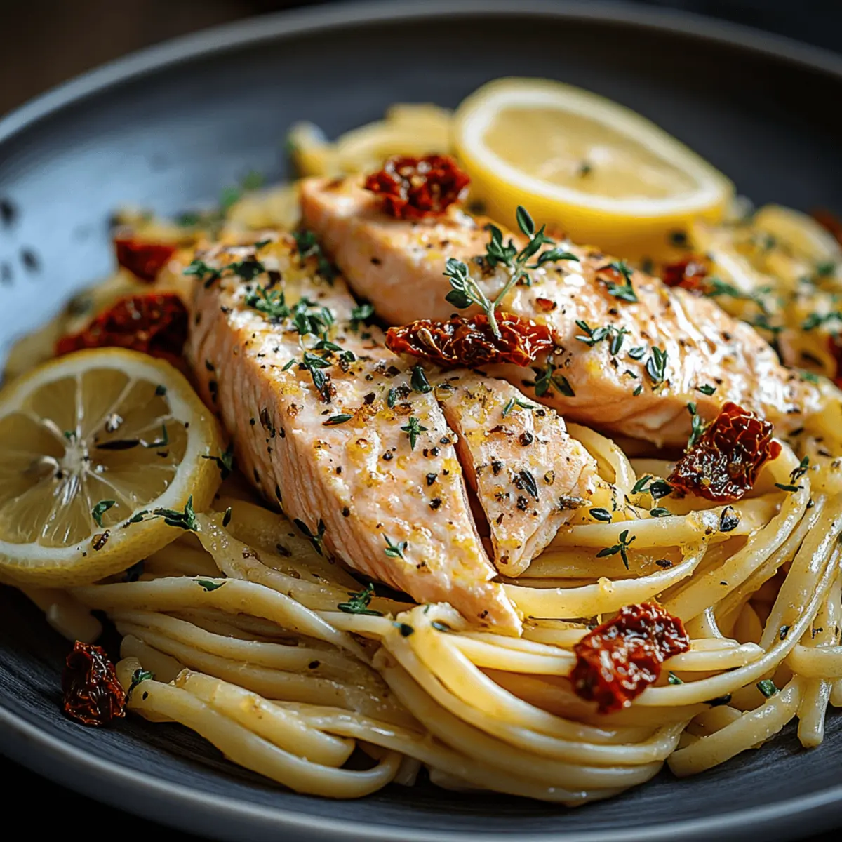 Salmon Pasta with Sun-Dried Tomatoes Lemon