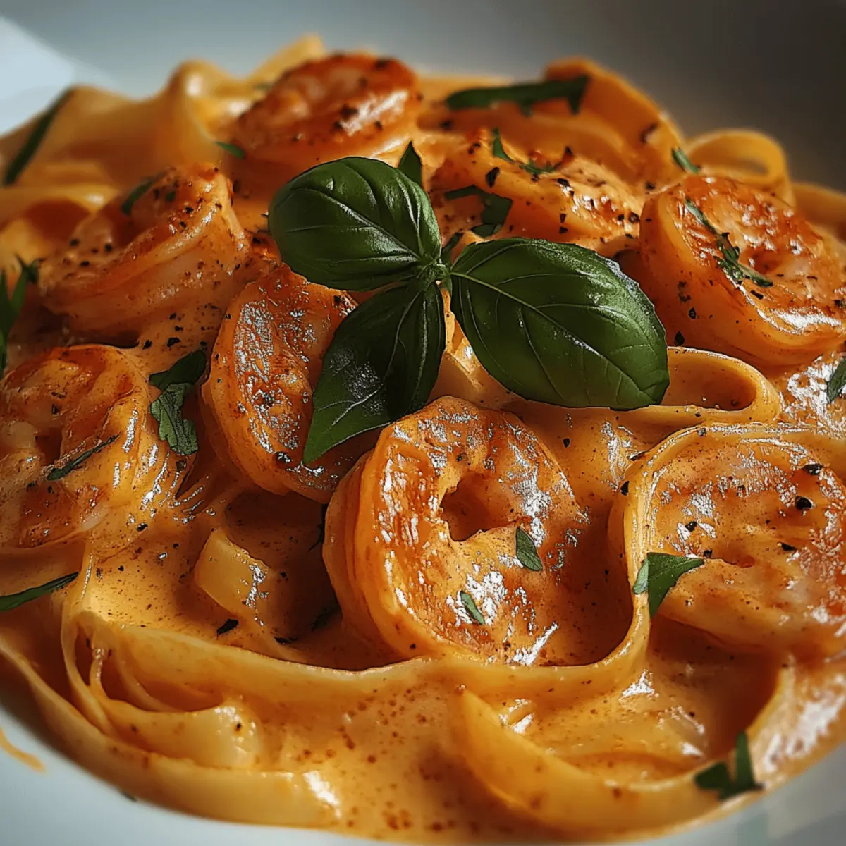 Shrimp Fettuccine with Creamy Roasted Red Pepper Sauce