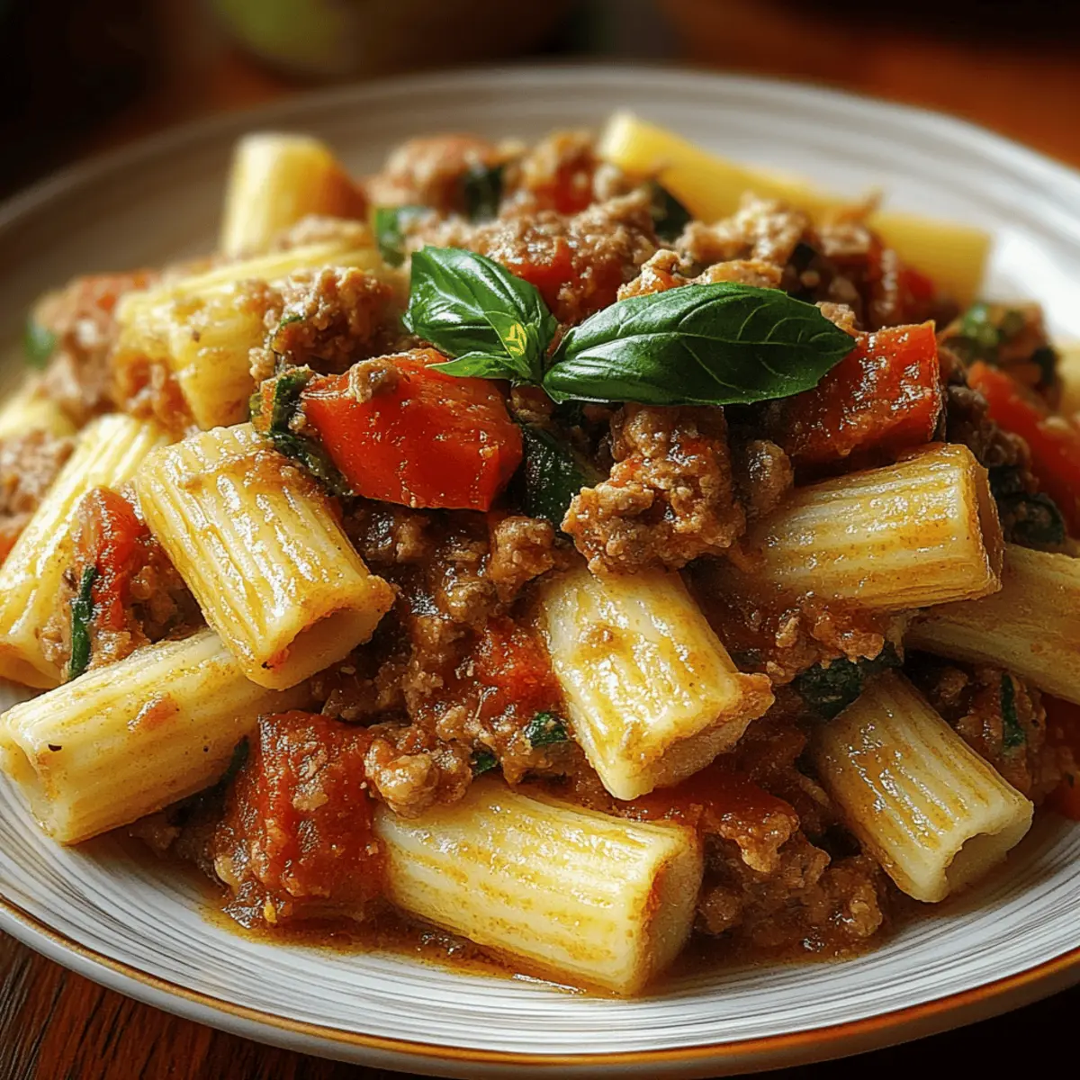 Rigatoni with Sausage, Tomatoes, Zucchini