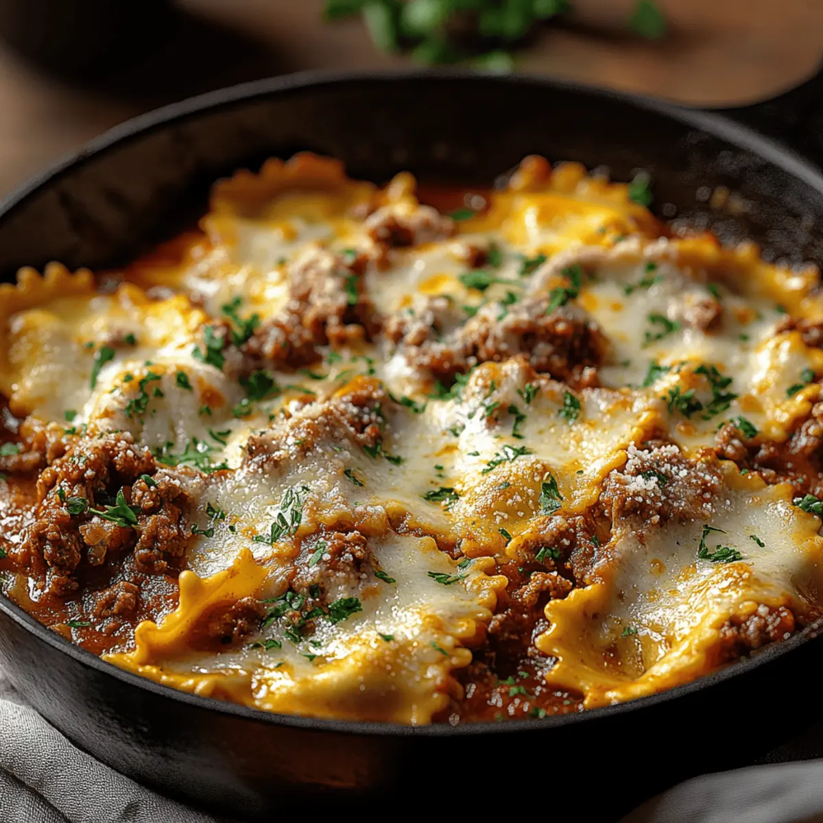 Cheesy Beef Ravioli Skillet