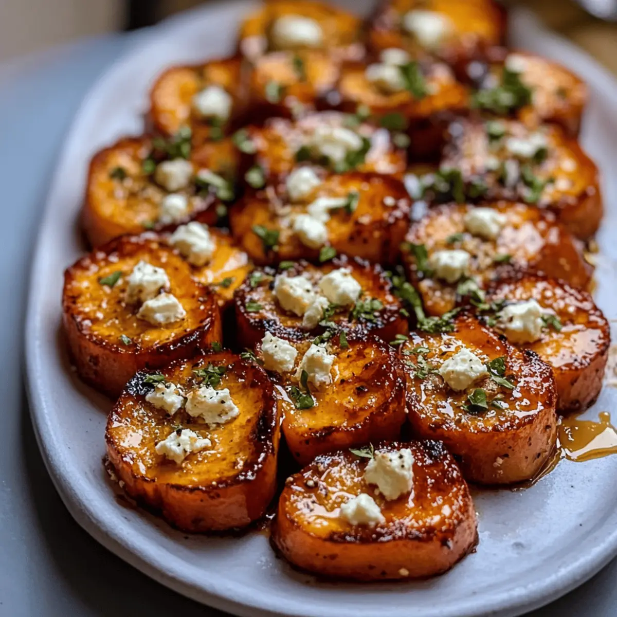 Sweet Potato Rounds with Honey Feta Crumble