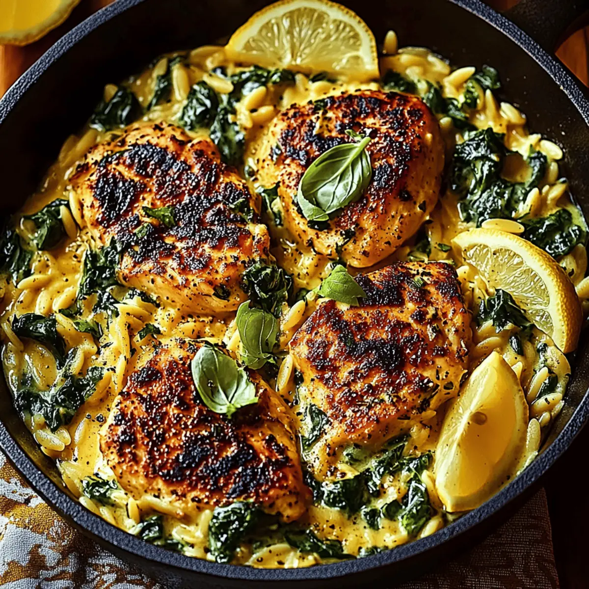 Creamy Lemon Chicken with Orzo Greens
