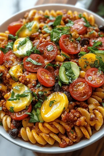 Seasoned Ground Beef Taco Pasta Salad Bowl