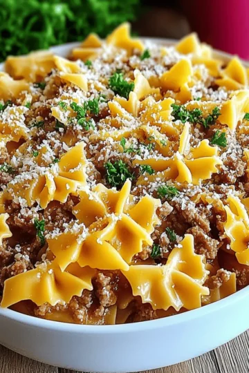 Garlic Butter Beef Cheesy Bowtie Pasta