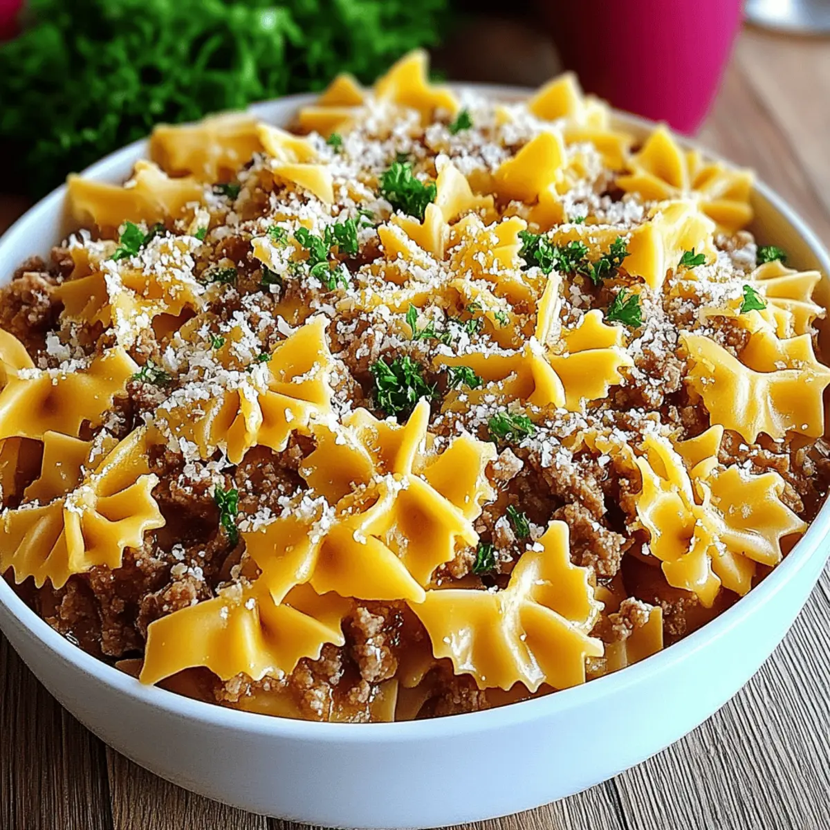 Garlic Butter Beef Cheesy Bowtie Pasta