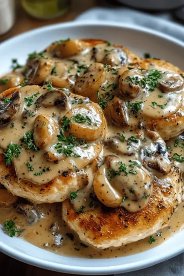Chicken and Mushroom Skillet in a Creamy Asiago and Mustard Sauce
