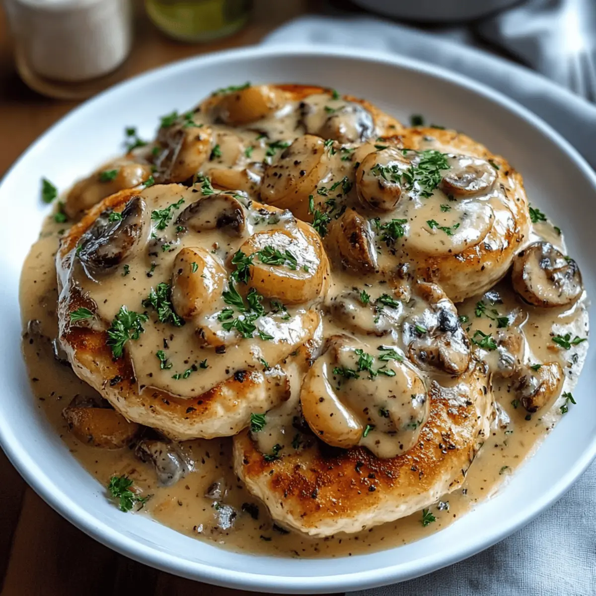 Chicken and Mushroom Skillet in a Creamy Asiago and Mustard Sauce