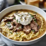 Flank Steak and Mushroom Soup with Sour Cream and Cabbage Noodles