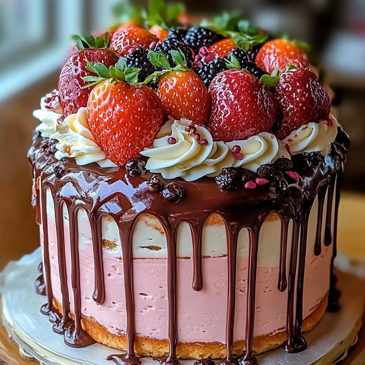 Chocolate Covered Strawberry Drip Cake