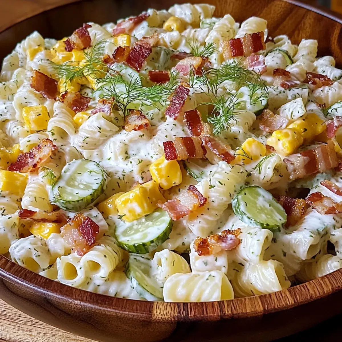 Dill Pickle Bacon Ranch Pasta Salad
