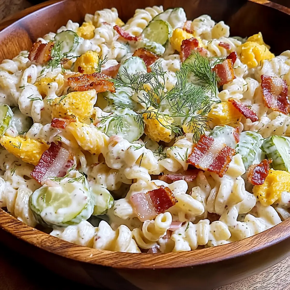 Dill Pickle Bacon Ranch Pasta Salad