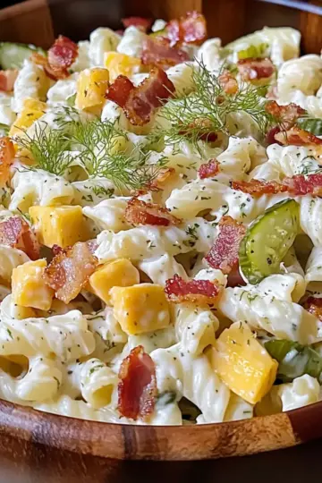 Dill Pickle Bacon Ranch Pasta Salad
