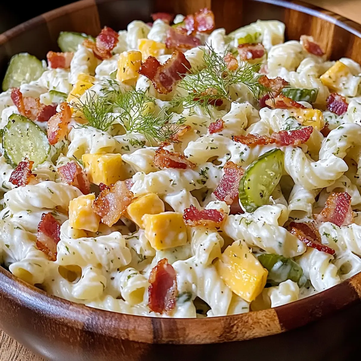 Dill Pickle Bacon Ranch Pasta Salad