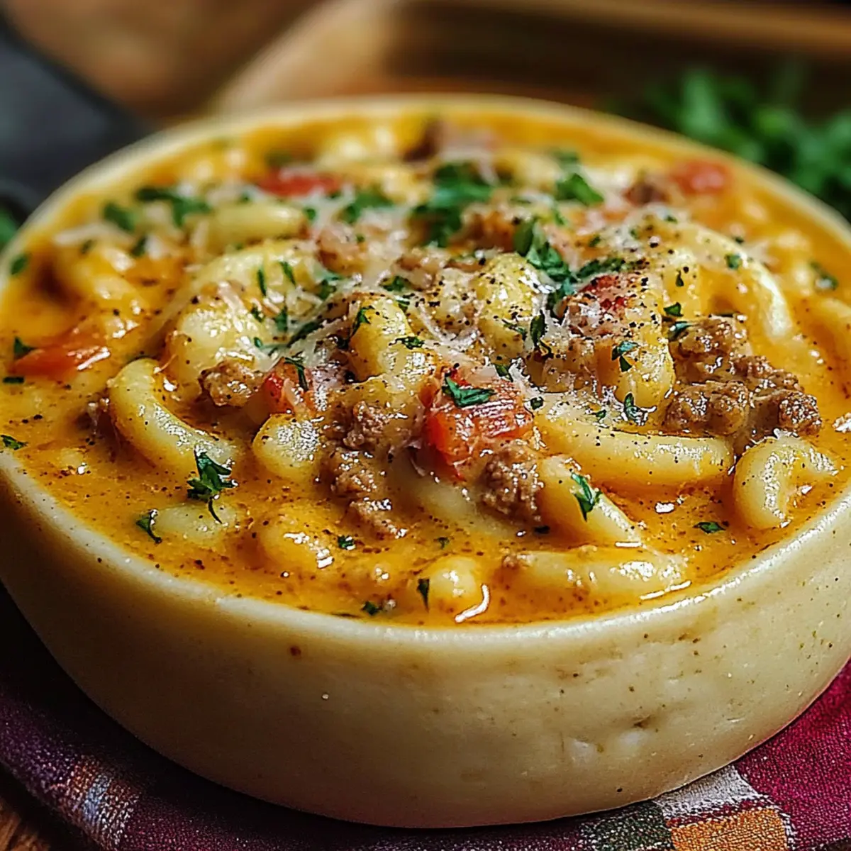 One-Pot Macaroni Cheeseburger Soup