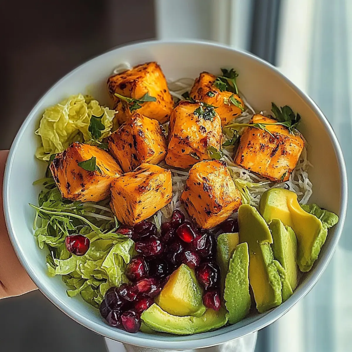 Salmon Bites with Mango-Avocado Salsa and Lime Zest Bowl