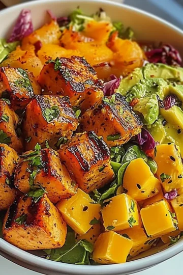 Salmon Bites with Mango-Avocado Salsa and Lime Zest Bowl