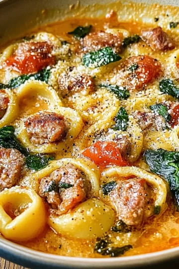 Sausage Tortellini Soup with Spinach Fennel