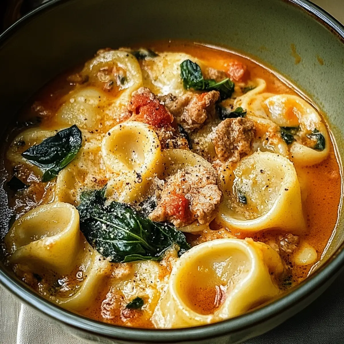 Sausage Tortellini Soup with Spinach Fennel