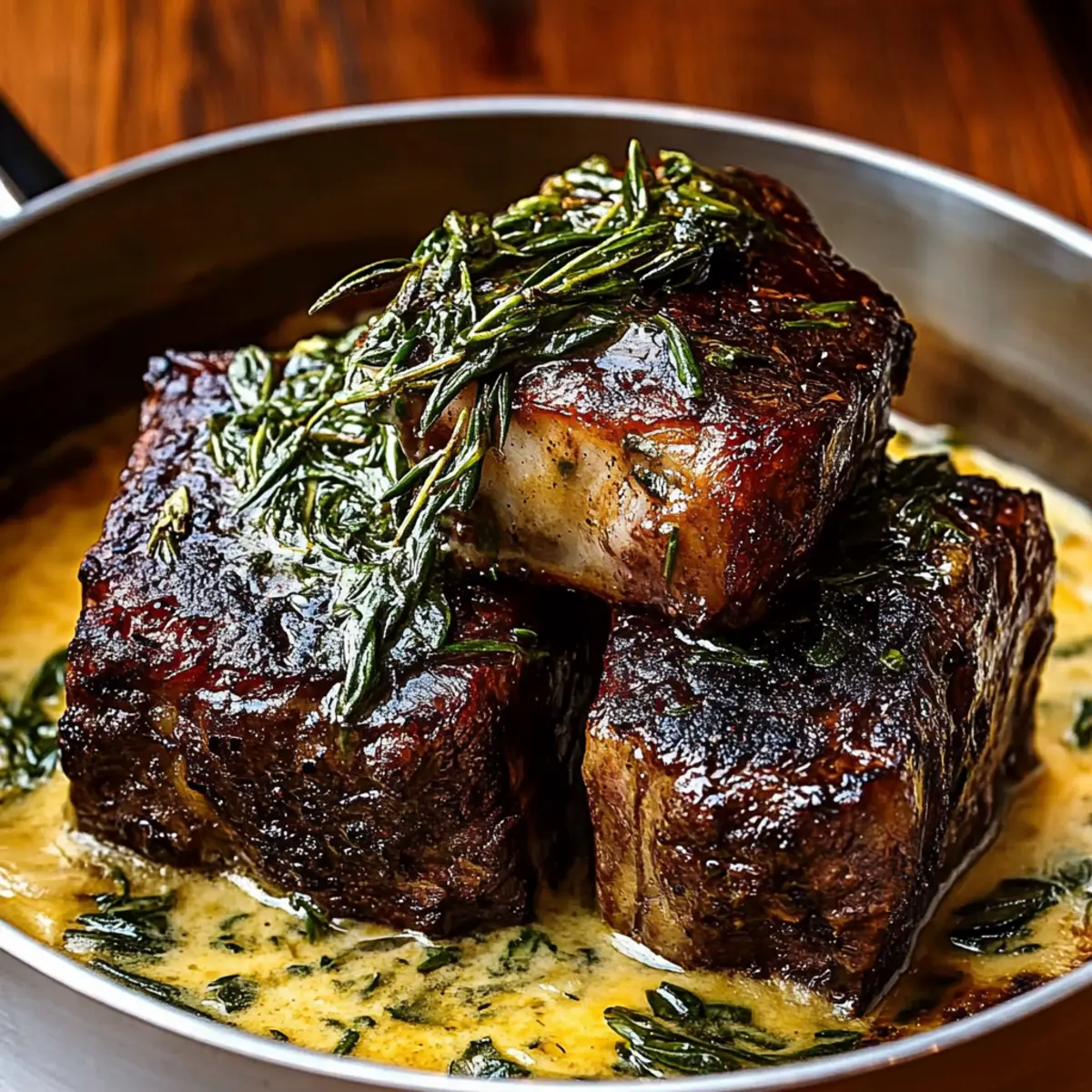 Slow-Braised Beef Short Ribs with Creamy Herb Sauce