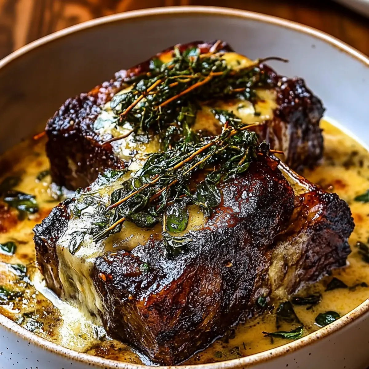 Slow-Braised Beef Short Ribs with Creamy Herb Sauce