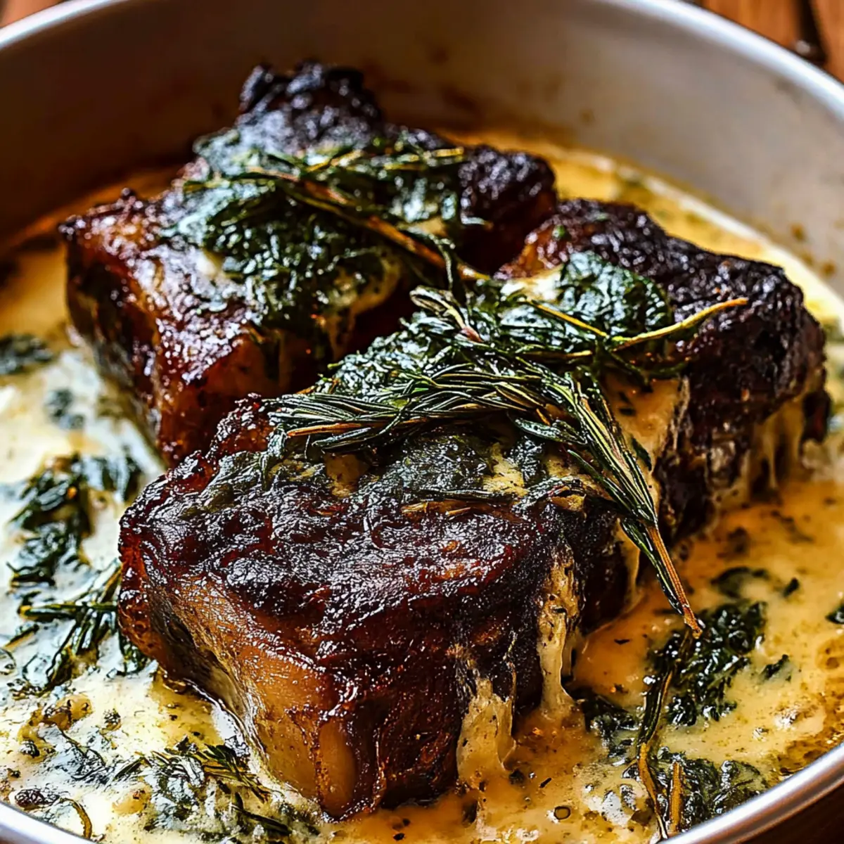 Slow-Braised Beef Short Ribs with Creamy Herb Sauce