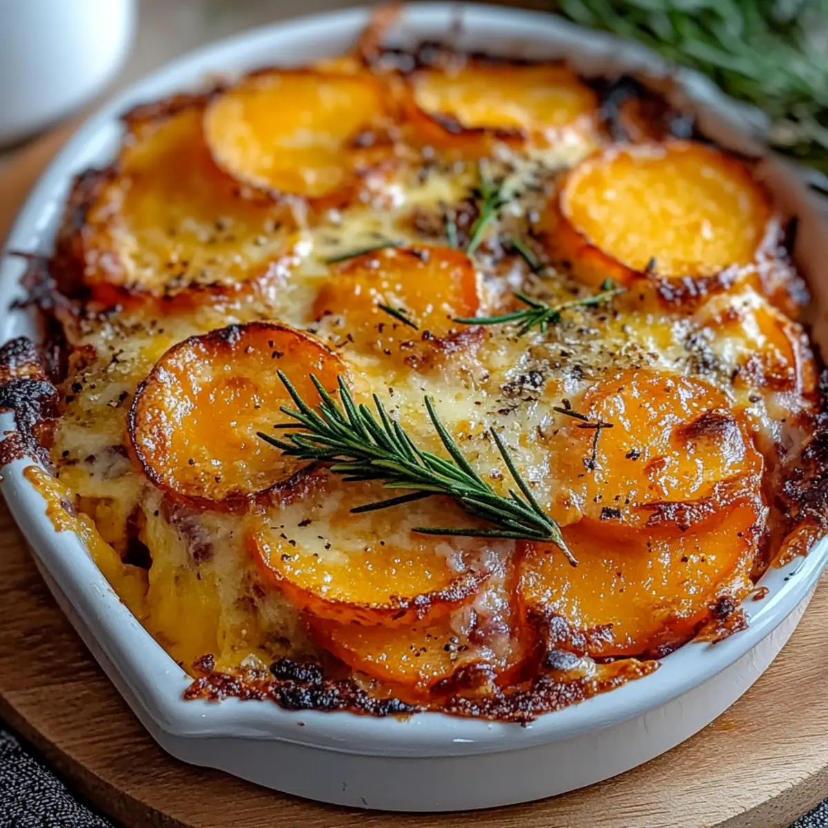 Sweet Potato Gratin with Smoked Gouda Rosemary