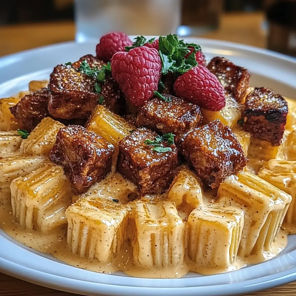 Cajun Steak Tips in Cheesy Rigatoni Parmesan Sauce