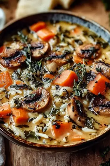 Cozy Autumn Wild Rice Soup with Chicken Mushrooms
