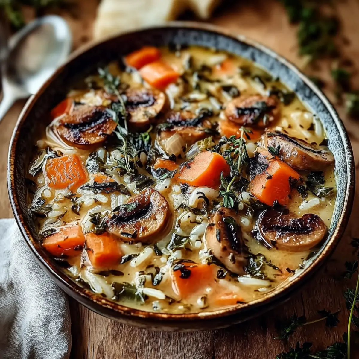 Cozy Autumn Wild Rice Soup with Chicken Mushrooms