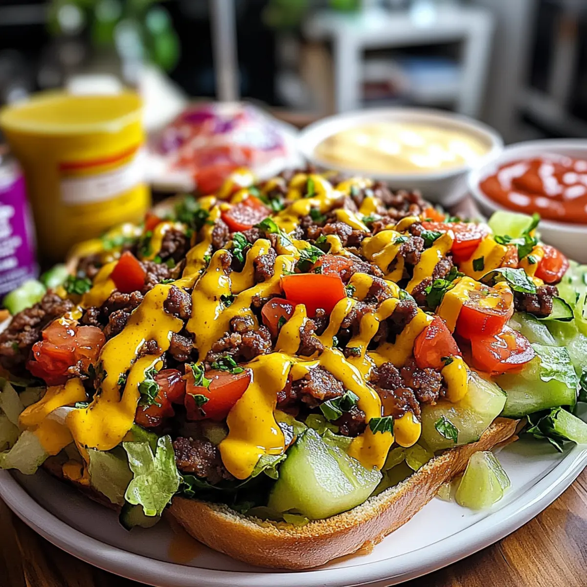 Loaded Burger Bowls with Sauce