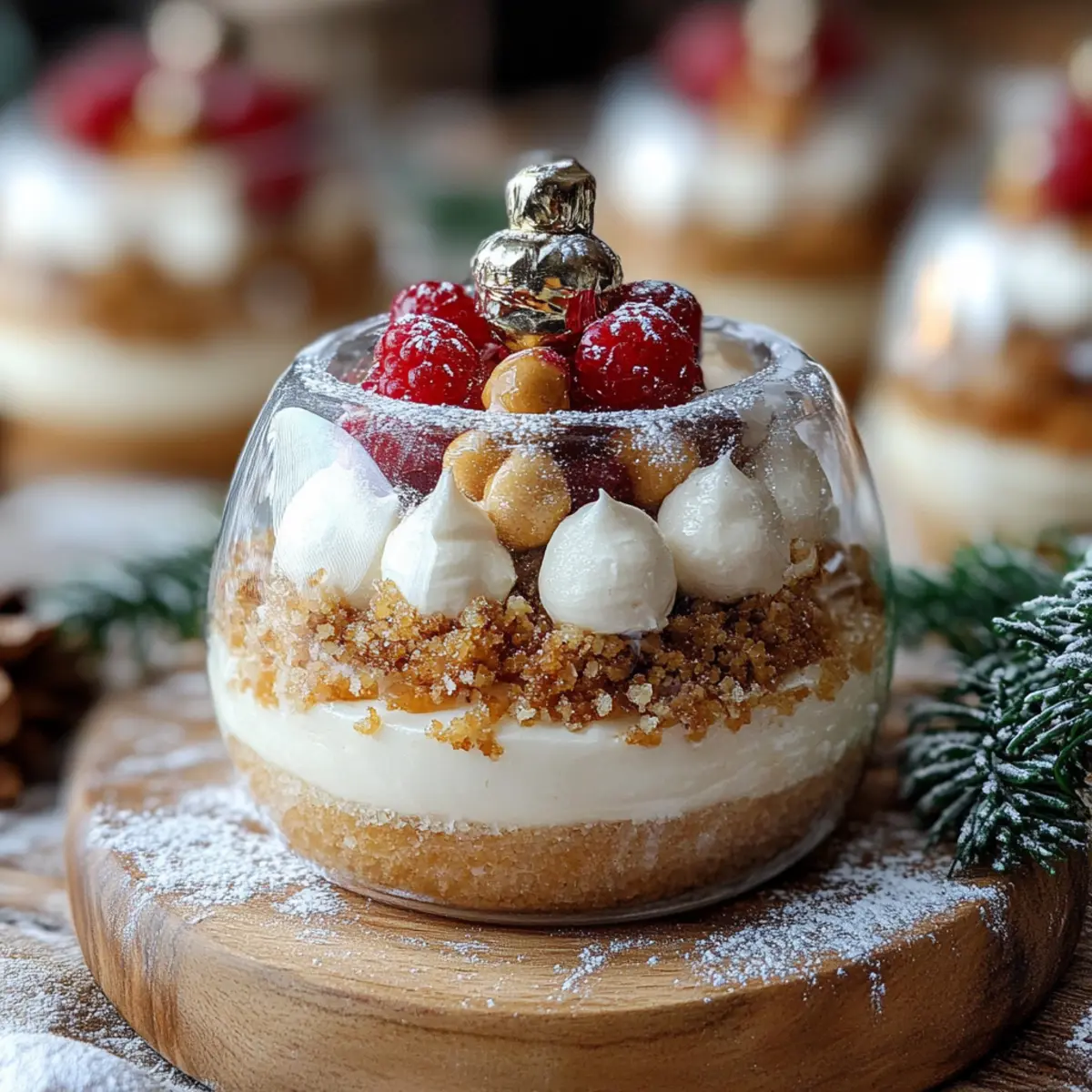 Snow Globe Cheesecake Bites with Cookie Crust