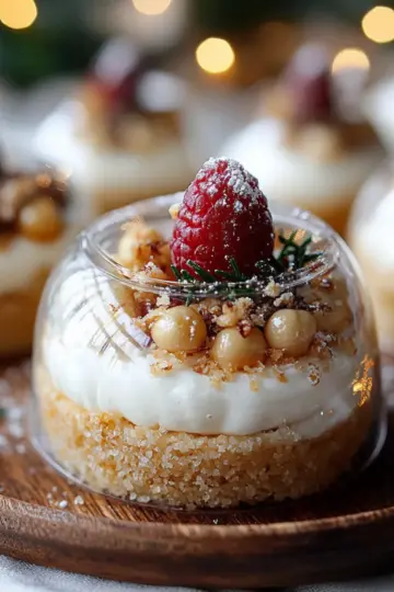 Snow Globe Cheesecake Bites with Cookie Crust