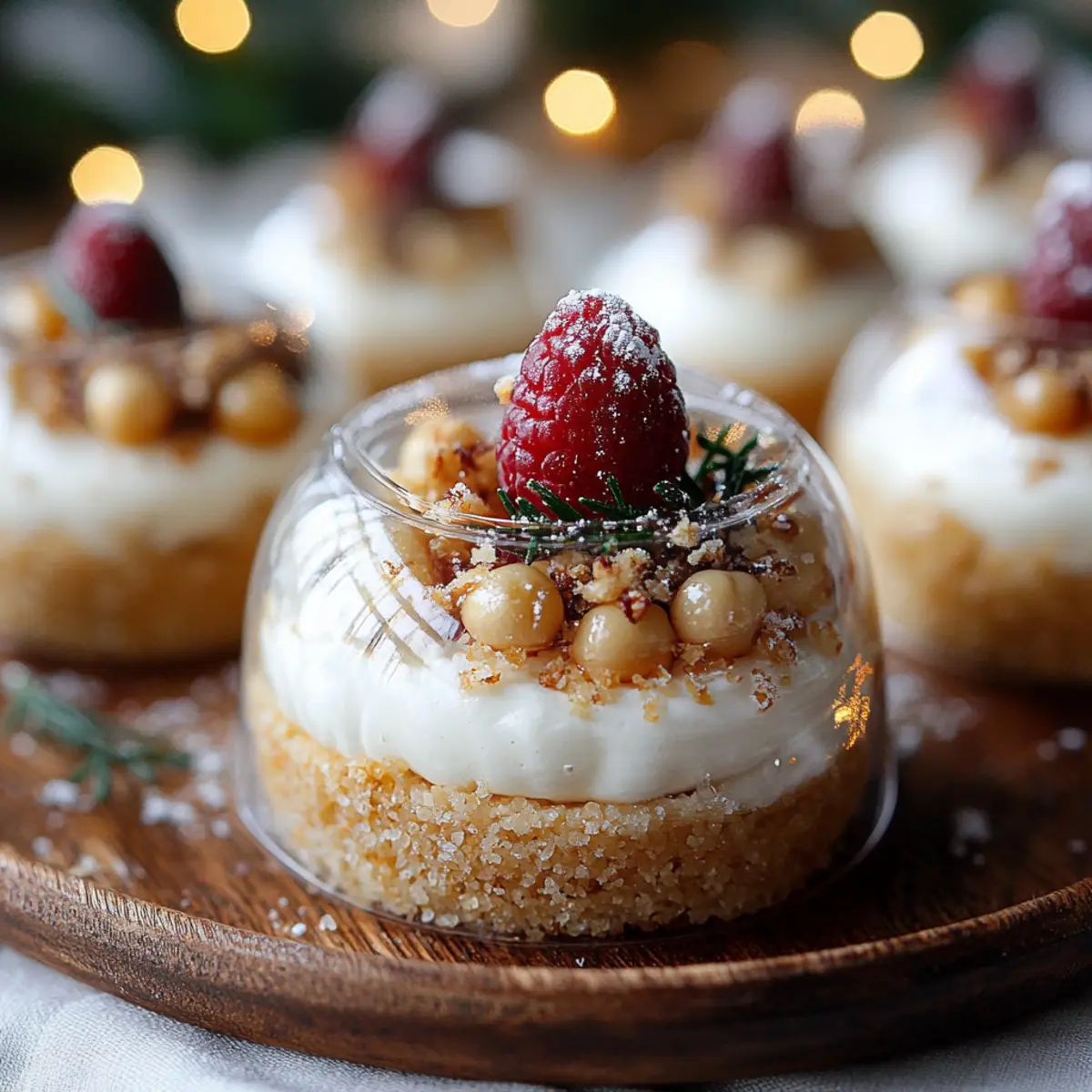 Snow Globe Cheesecake Bites with Cookie Crust