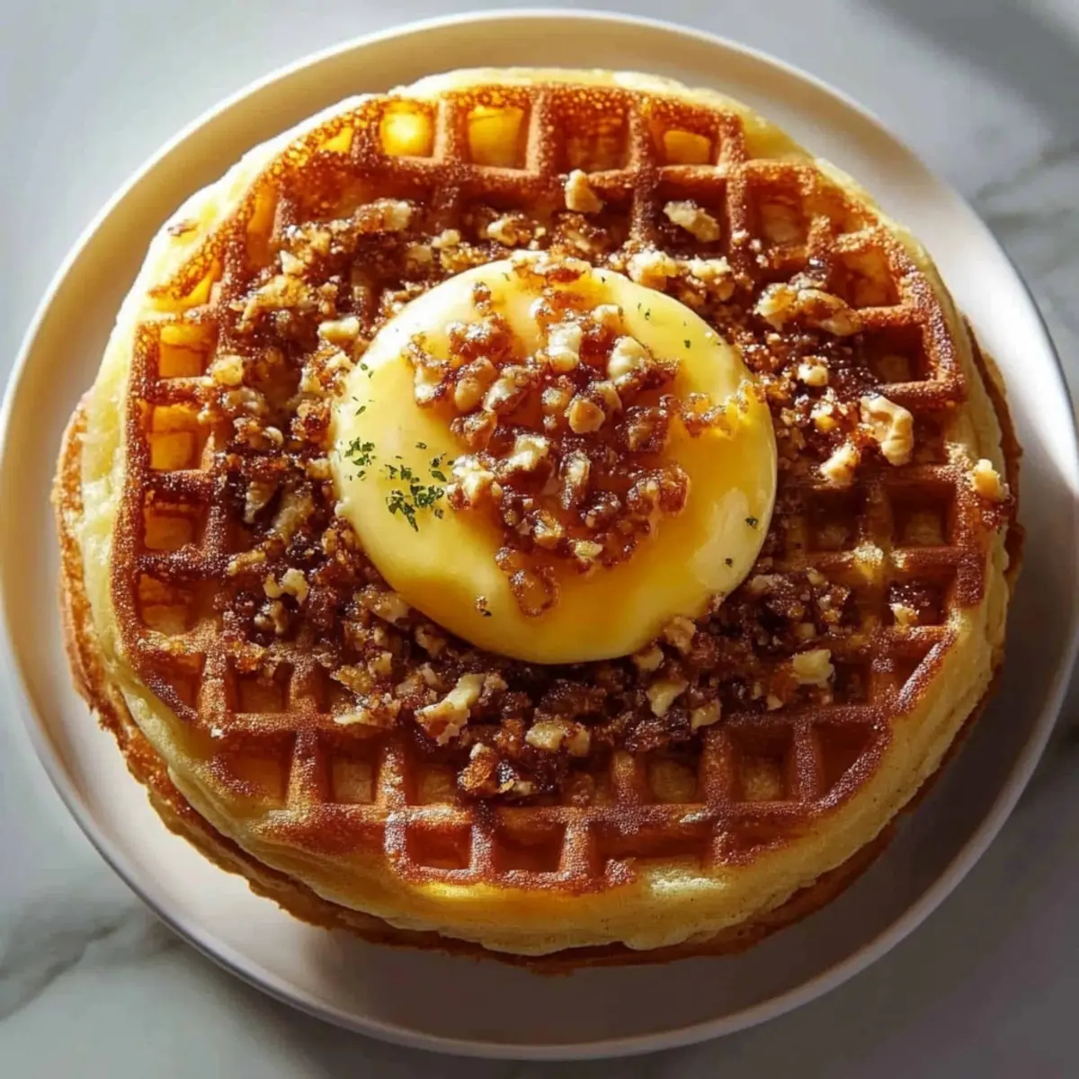 Spiced Pumpkin Waffles with Brown Butter Maple Syrup