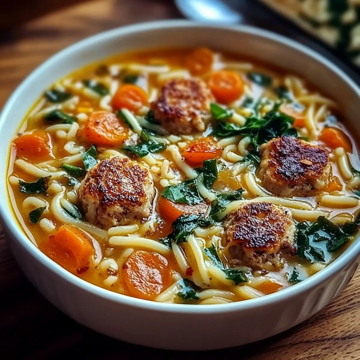 Butternut Squash and Sausage Soup with Orzo and Spinach