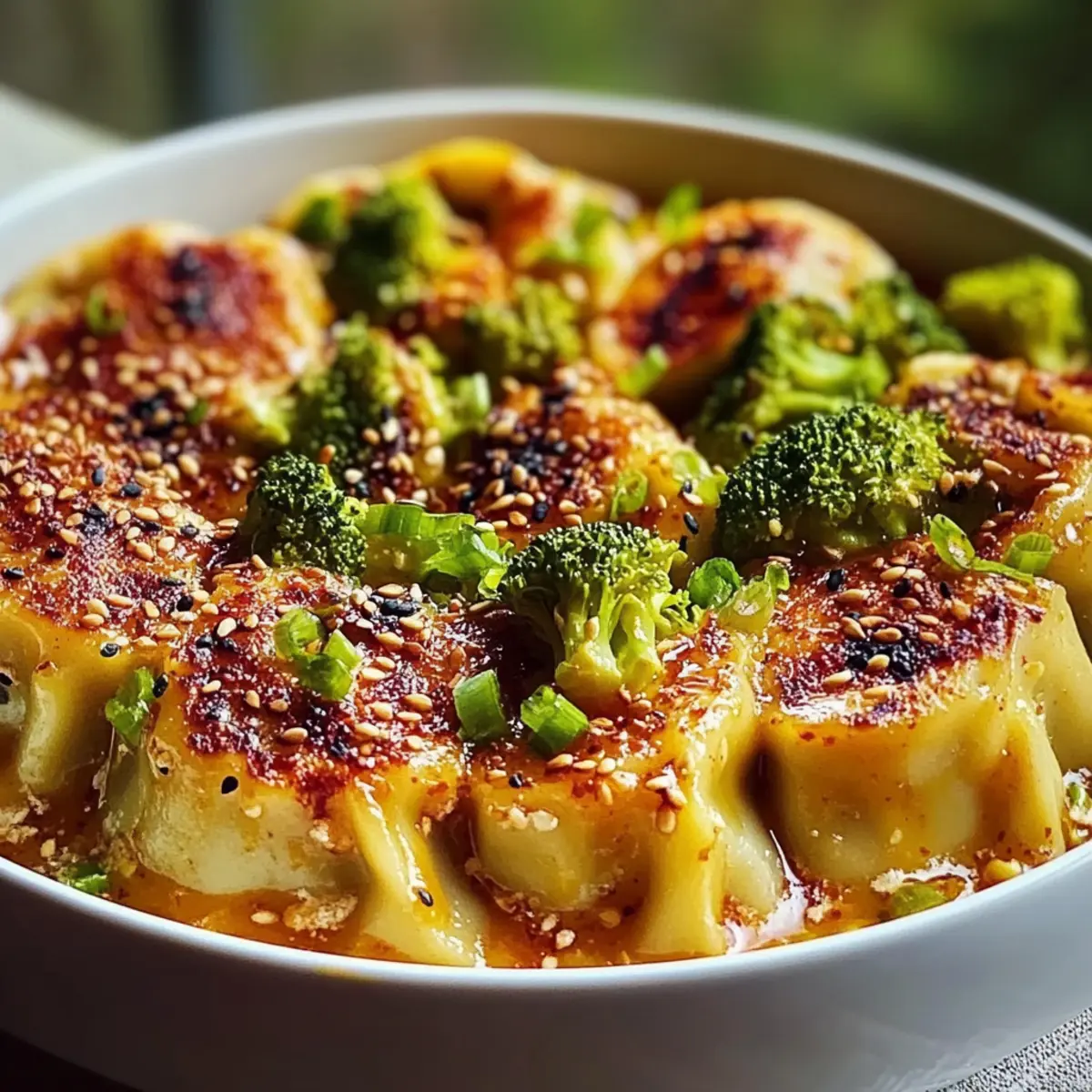 Oven-Baked Dumplings with Peanut Sauce