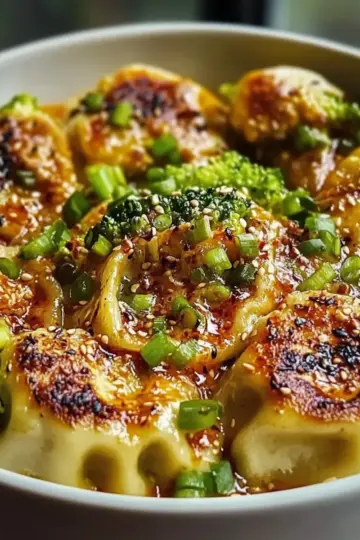 Oven-Baked Dumplings with Peanut Sauce