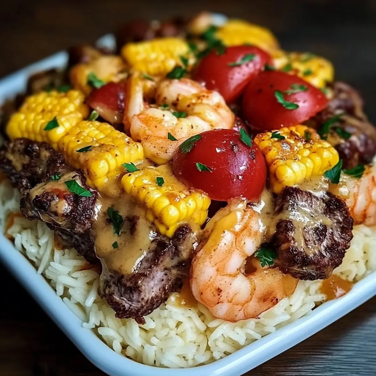 Cheesy Steak Shrimp Skillet Bowl